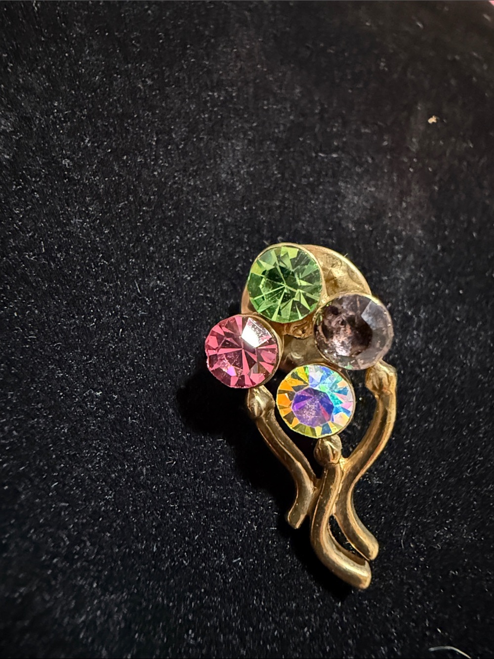 Vintage Balloon Gold-tone Multi-Color Crystal Floral Pin 1”
